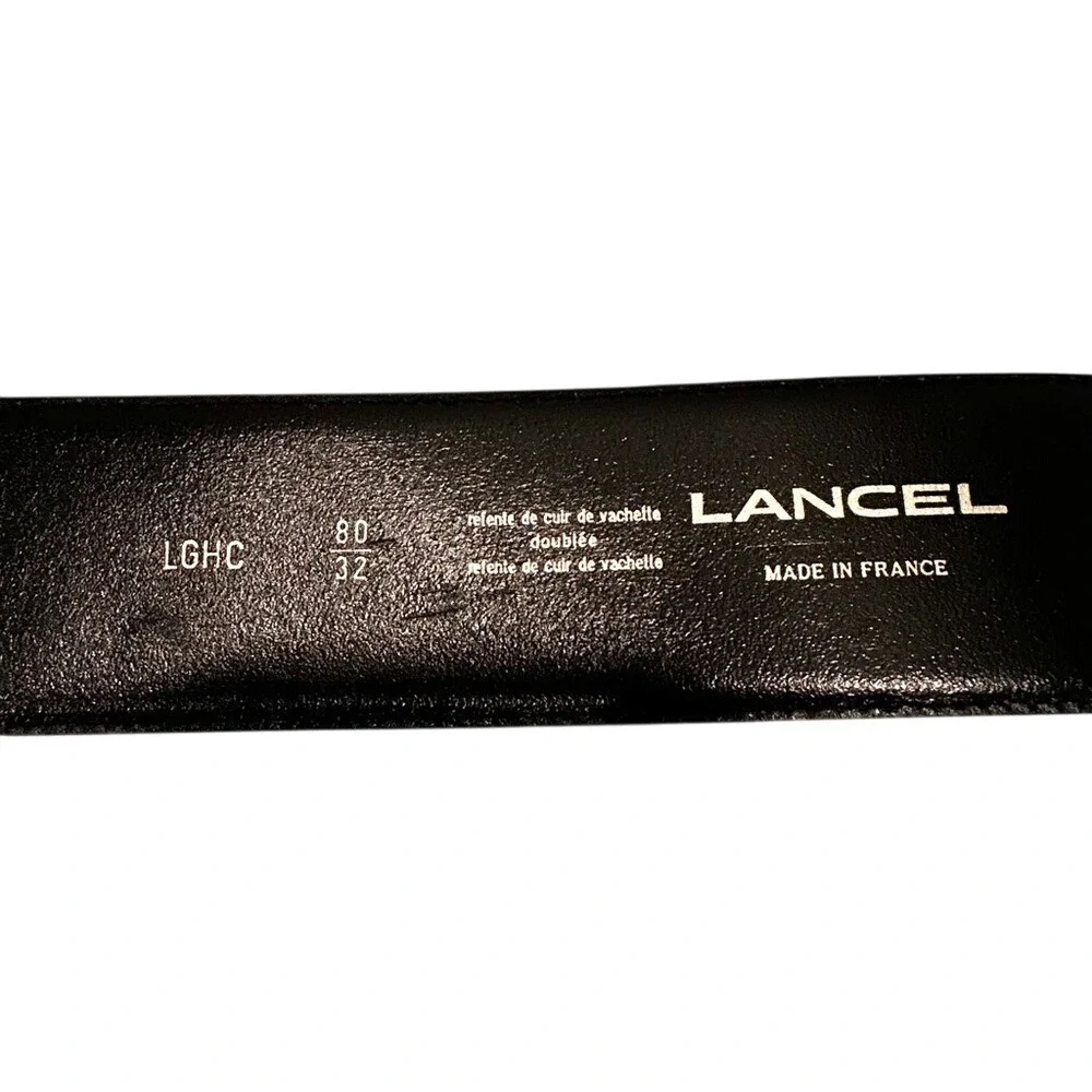 Lancel‎ Cowhide Leather Belt Chunky Gold Buckle Women's 80 Large Black Luxury